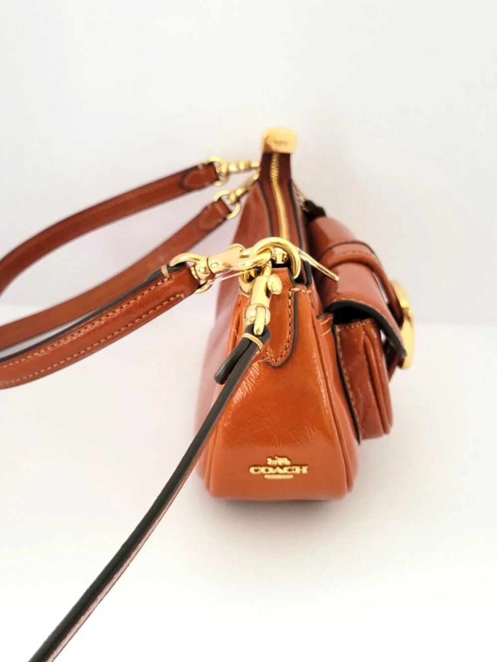 Coach CDB19 Ashton Mini Shoulder Bag Glazed Leather Crossbody Cinnamon Bag - Picture 5 of 7